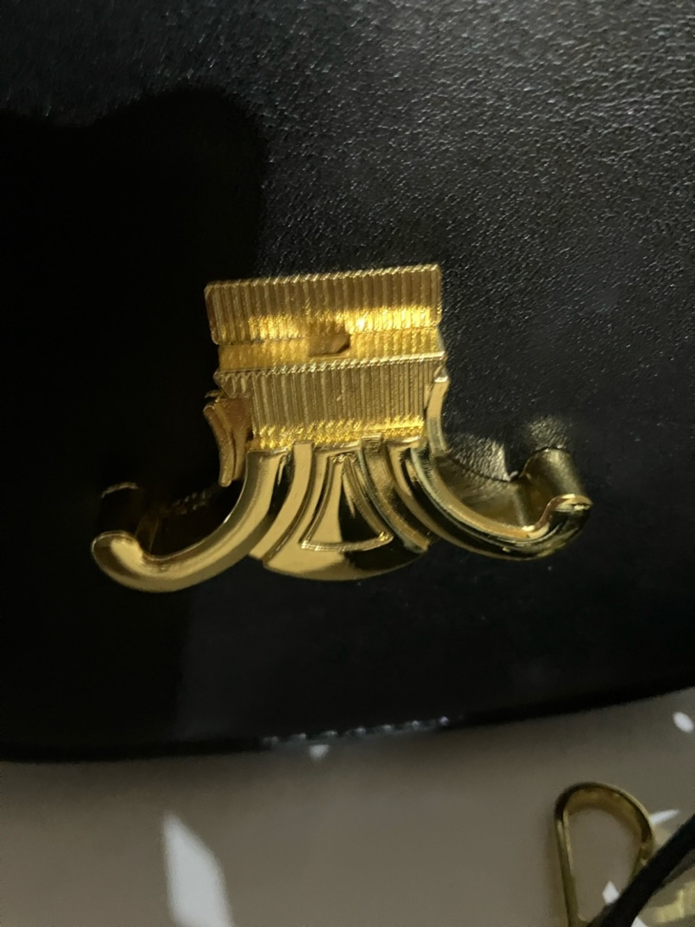 Black Leather Top-Handle Shoulder Bag with Gold Accent - Picture 5 of 6